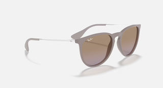Ray-Ban Erika Classic Sunglasses RB4171 in Matte Dark Sand with Violet Gradient Brown lenses, round phantos injected frame with soft flexible bridge and tone-on-tone Dark Sand temples, 54mm lens width, 46mm lens height, 145mm temple length, 100% UV protection