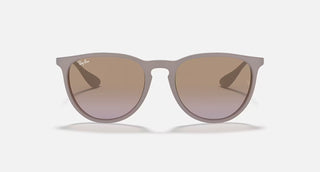 Ray-Ban Erika Classic Sunglasses RB4171 in Matte Dark Sand with Violet Gradient Brown lenses, round phantos injected frame with soft flexible bridge and tone-on-tone Dark Sand temples, 54mm lens width, 46mm lens height, 145mm temple length, 100% UV protection