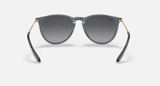 Ray-Ban Erika Classic Sunglasses RB4171 in Polished Transparent Blue with Grey Gradient Polarized lenses, round phantos nylon frame with soft flexible bridge and tone-on-tone Transparent Blue temples, 54mm lens width, 46mm lens height, 145mm temple length, 100% UV protection