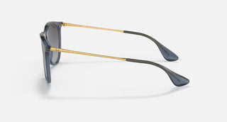 Ray-Ban Erika Classic Sunglasses RB4171 in Polished Transparent Blue with Grey Gradient Polarized lenses, round phantos nylon frame with soft flexible bridge and tone-on-tone Transparent Blue temples, 54mm lens width, 46mm lens height, 145mm temple length, 100% UV protection