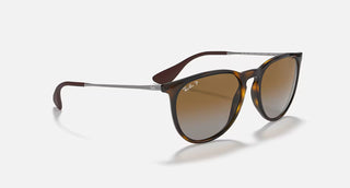 Ray-Ban Erika Classic Sunglasses RB4171 in Polished Light Havana with Brown Gradient Polarized lenses, round phantos injected frame with flexible bridge and Light Havana temples, 54mm lens width, 46mm lens height, 145mm temple length, 100% UV protection