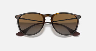 Ray-Ban Erika Classic Sunglasses RB4171 in Polished Light Havana with Brown Gradient Polarized lenses, round phantos injected frame with flexible bridge and Light Havana temples, 54mm lens width, 46mm lens height, 145mm temple length, 100% UV protection