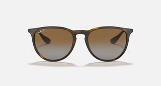 Ray-Ban Erika Classic Sunglasses RB4171 in Polished Light Havana with Brown Gradient Polarized lenses, round phantos injected frame with flexible bridge and Light Havana temples, 54mm lens width, 46mm lens height, 145mm temple length, 100% UV protection