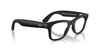 Ray-Ban Meta Wayfarer Gen 2 smart glasses in Matte Black with clear lenses, Meta AI, camera, and audio.
