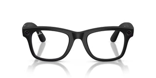 Ray-Ban Meta Wayfarer Gen 2 smart glasses in Matte Black with clear lenses, Meta AI, camera, and audio.