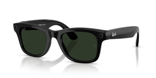 Ray-Ban Meta Wayfarer Gen 2 smart glasses in Shiny Black with Transitions lenses, Meta AI, camera, and audio.