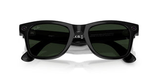 Ray-Ban Meta Wayfarer Gen 2 smart glasses in Shiny Black with Transitions lenses, Meta AI, camera, and audio.