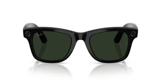 Ray-Ban Meta Wayfarer Gen 2 smart glasses in Shiny Black with Transitions lenses, Meta AI, camera, and audio.