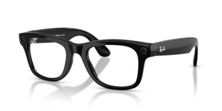 Ray-Ban Meta Wayfarer Gen 2 smart glasses in Shiny Black with Transitions lenses, Meta AI, camera, and audio.