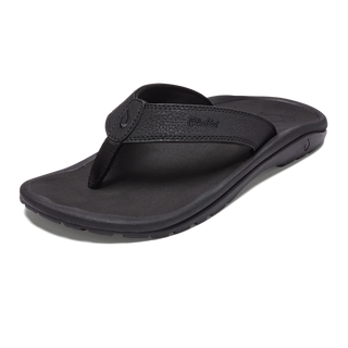 Olukai 'Ohana men's beach sandals, water-resistant, anatomical fit, enhanced traction, everyday style, black and black