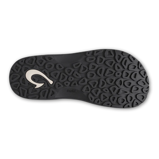 OluKai 'Ohana Men's Beach Sandals in Black/HLA, water-resistant synthetic straps with quick-drying jersey knit lining, soft nylon toe post, anatomically contoured footbed, and non-marking rubber outsole