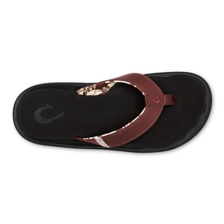 OluKai 'Ohana Sandals in Red Clay/Black — water-resistant synthetic straps, quick-drying jersey knit lining, non-marking rubber outsole, and enhanced wet-surface traction