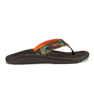 OluKai 'Ohana sandals in Camo/Dark Java with water-friendly straps and durable rubber outsole.