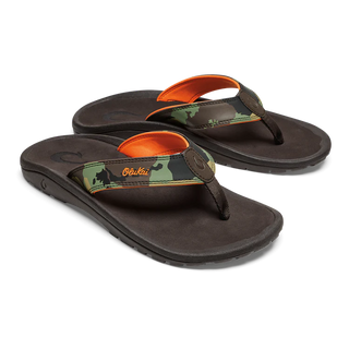 OluKai 'Ohana sandals in Camo/Dark Java with water-friendly straps and durable rubber outsole.