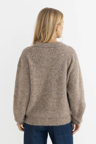Rhythm Quinn V-Neck Collared Jumper in oat with heavy-weight knit and relaxed fit.
