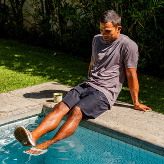 OluKai 'Ahi Kai Sandals in Ash - men's beach sandals with secure strap design, quick-drying nylon toe post, and Wet Grip Rubber outsole