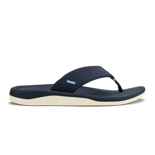 OluKai 'Ahi Kai Sandals in Trench Blue - men's beach sandals with secure strap design, quick-drying nylon toe post, and Wet Grip Rubber outsole