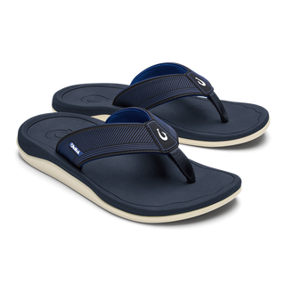 OluKai 'Ahi Kai Sandals in Trench Blue - men's beach sandals with secure strap design, quick-drying nylon toe post, and Wet Grip Rubber outsole
