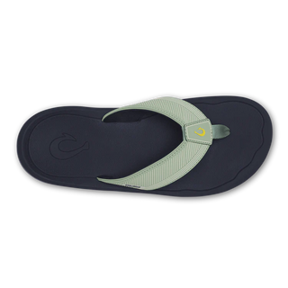 OluKai 'Ahi Kai Men's Beach Sandals in Seagreen/Trench Blue, NaluFoam cushioned midsole with secure strap design, quick-drying nylon toe post, and barnacle-inspired Wet Grip rubber outsole