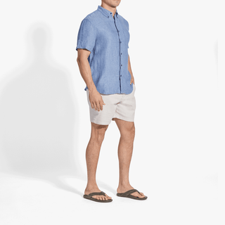 OluKai Mea Ola Mano Sandals in Mustang/Tan - men's premium leather beach sandals with hand-woven Polynesian details, laser-etched shark artwork, and flexible cushioned footbed