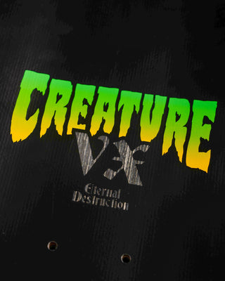Creature Worthington Skullburn VX skateboard deck 8.6″ with green foil graphic and ATV concave shape.