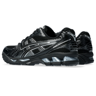 ASICS GEL-KAYANO 14 in Black/Pure Silver with GEL™ cushioning and retro design.
