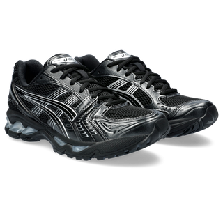 ASICS GEL-KAYANO 14 in Black/Pure Silver with GEL™ cushioning and retro design.