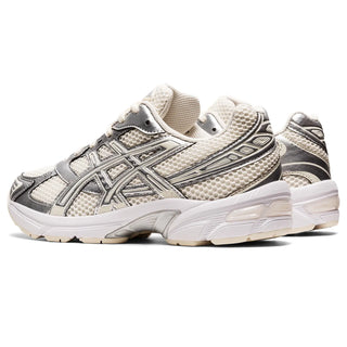 ASICS Women's GEL-1130 in Cream/Silver, combining late 2000s design with eco-friendly materials and GEL technology.