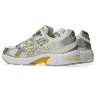 ASICS GEL-1130 in cream and pure silver with mesh upper, GEL® cushioning, and TRUSSTIC® support system.