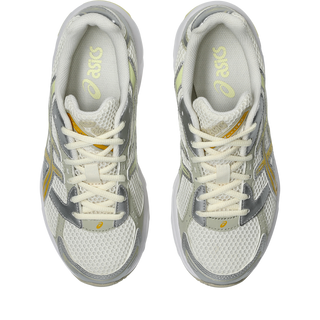 ASICS GEL-1130 in cream and pure silver with mesh upper, GEL® cushioning, and TRUSSTIC® support system.