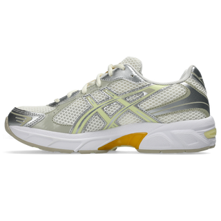 ASICS GEL-1130 in cream and pure silver with mesh upper, GEL® cushioning, and TRUSSTIC® support system.