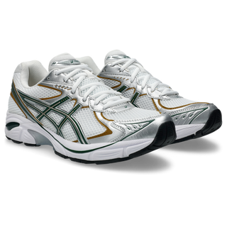 ASICS GT-2160 sneaker in white and grove with GEL® cushioning, segmented midsole, and retro 2010s-inspired design.