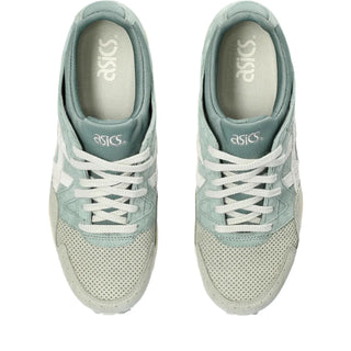 ASICS Gel-Lyte V in White Sage/Slate Grey, featuring premium leather and suede with a classic wavy design.