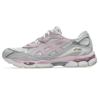 ASICS GEL-NYC in Concrete/Barely Rose with dual GEL technology, lightweight foam, and heritage-inspired running design.