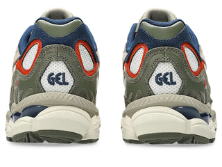 ASICS GEL-NYC sneaker in Cream/Irvine with retro running design.

