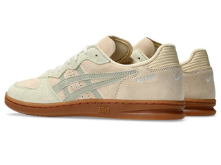 ASICS SKYHAND OG in Marzipan/Dried Leaf Green with suede upper and gum sole.