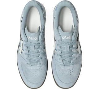 ASICS SKYHAND OG Shoes in Slate Blue/Lake Grey — retro court silhouette with 1990s handball heritage, synthetic leather and suede upper, FLYTEFOAM® PROPEL cushioning, EVA heel wedge, and gum rubber outsole
