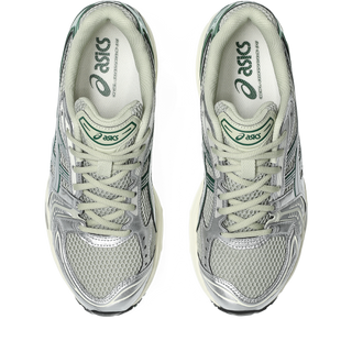 Asics Gel Kayano 14 Dried Leaf Green Pure Silver sneaker with retro 2000s design, GEL cushioning, and updated performance materials.