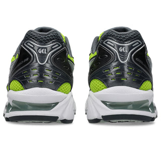 ASICS GEL-KAYANO 14 in Lime Zest/Pure Silver — 2000s-inspired sneaker with GEL™ technology cushioning, TRUSSTIC® support system, and eco-friendly solution-dyed sockliner

