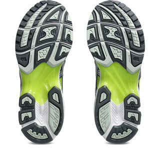 ASICS GEL-KAYANO 14 in Lime Zest/Pure Silver — 2000s-inspired sneaker with GEL™ technology cushioning, TRUSSTIC® support system, and eco-friendly solution-dyed sockliner


