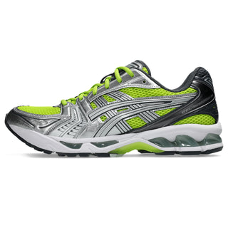 ASICS GEL-KAYANO 14 in Lime Zest/Pure Silver — 2000s-inspired sneaker with GEL™ technology cushioning, TRUSSTIC® support system, and eco-friendly solution-dyed sockliner

