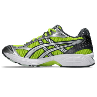 ASICS GEL-KAYANO 14 in Lime Zest/Pure Silver — 2000s-inspired sneaker with GEL™ technology cushioning, TRUSSTIC® support system, and eco-friendly solution-dyed sockliner

