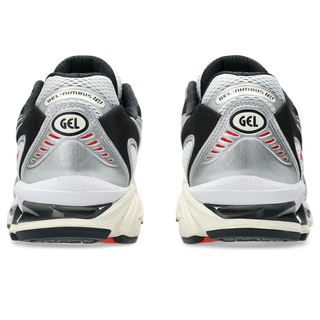 ASICS GEL-NIMBUS 10.1 in white and black with mesh upper, GEL® cushioning, and EVA midsole support.