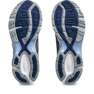 ASICS GEL-1130 in gravel and pure silver with mesh upper, GEL® cushioning, TRUSSTIC® support, and recycled overlays.