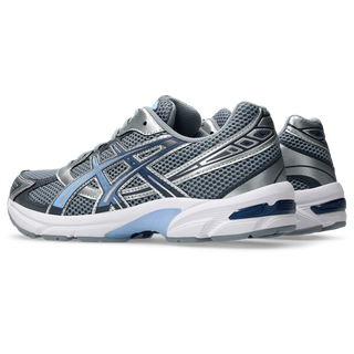ASICS GEL-1130 in gravel and pure silver with mesh upper, GEL® cushioning, TRUSSTIC® support, and recycled overlays.