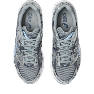 ASICS GEL-1130 in gravel and pure silver with mesh upper, GEL® cushioning, TRUSSTIC® support, and recycled overlays.