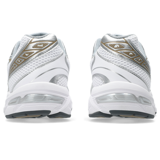 ASICS GEL-1130 in white and pepper with mesh upper, GEL® cushioning, TRUSSTIC® support, and recycled overlays.