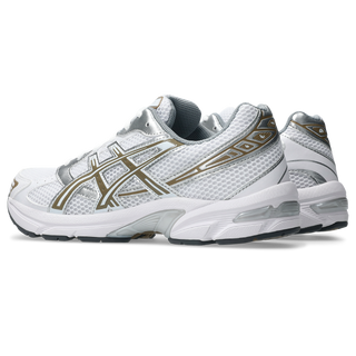 ASICS GEL-1130 in white and pepper with mesh upper, GEL® cushioning, TRUSSTIC® support, and recycled overlays.
