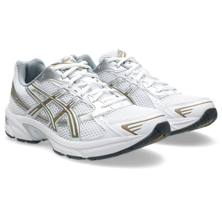 ASICS GEL-1130 in white and pepper with mesh upper, GEL® cushioning, TRUSSTIC® support, and recycled overlays.