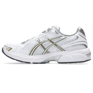 ASICS GEL-1130 in white and pepper with mesh upper, GEL® cushioning, TRUSSTIC® support, and recycled overlays.